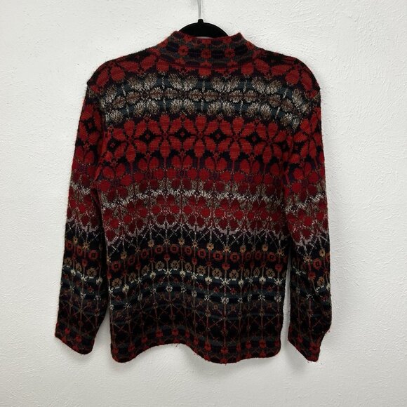 Intiwara 100% Alpaca Wool Red Multi Color Cardigan Sweater Handmade Bolivia Sz M - Picture 4 of 10
